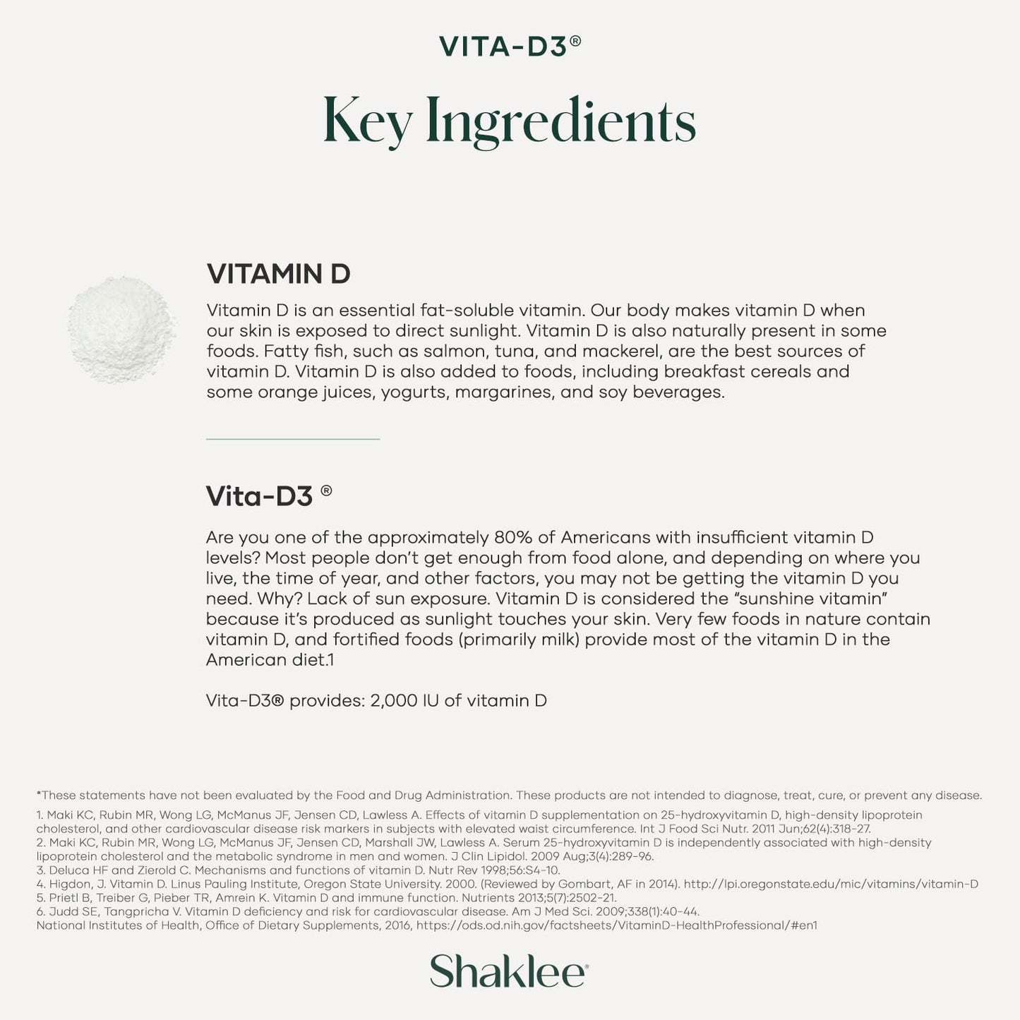 Shaklee Vita-D3 suplemento para absorción calcio y salud