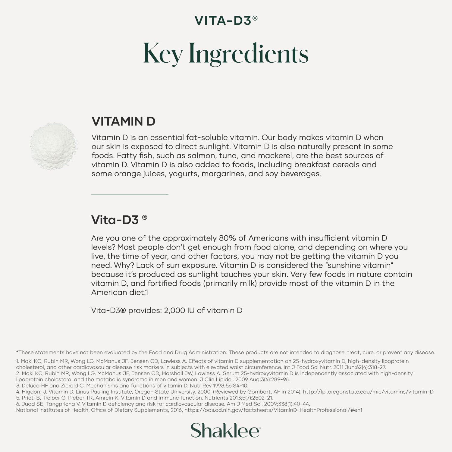 Shaklee Vita-D3 suplemento para absorción calcio y salud