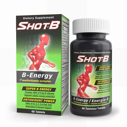 Shot-B multivitamínico botella y caja con vitaminas