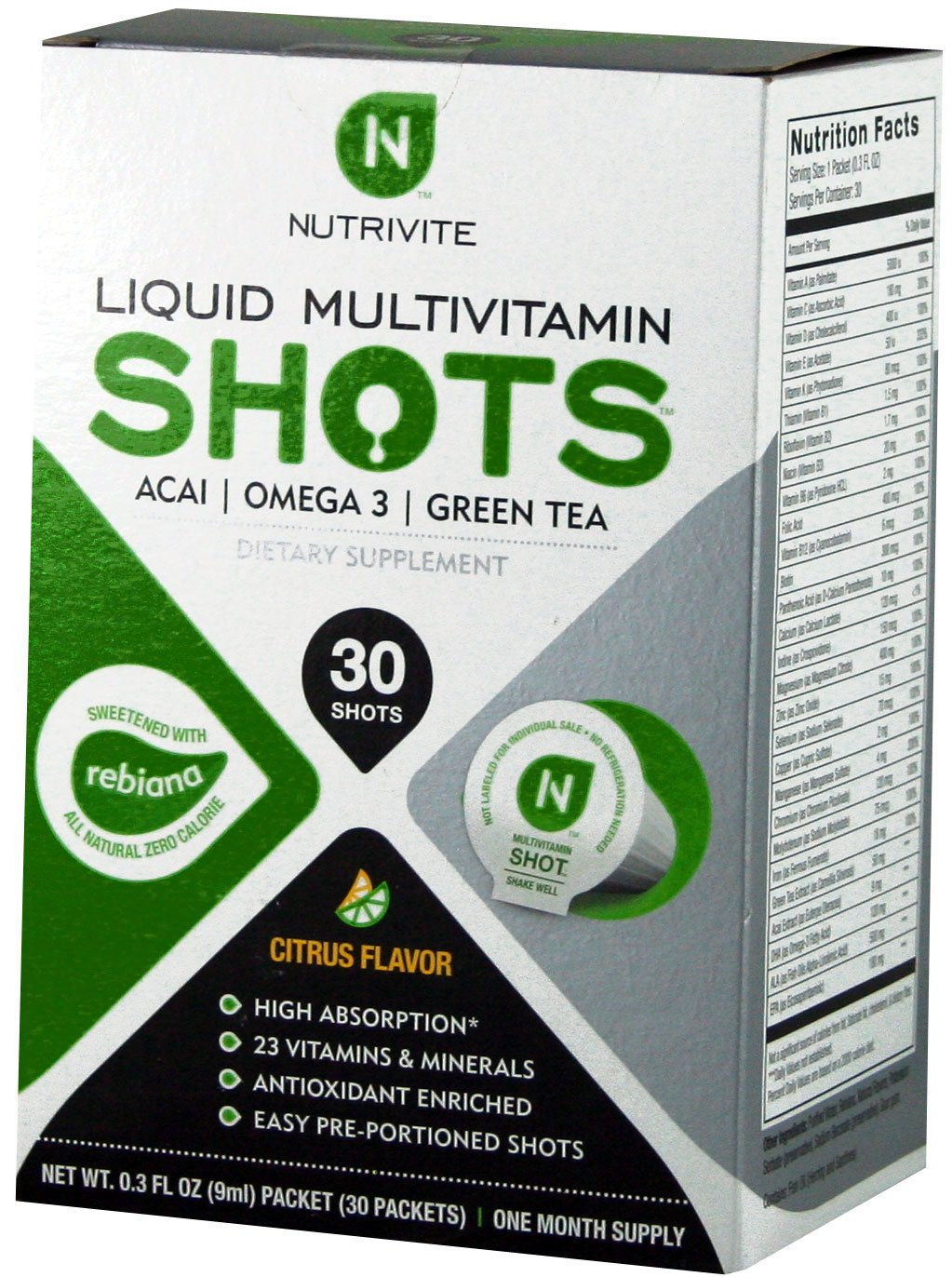Caja de shots multivitamínicos sabor cítrico NutriVite