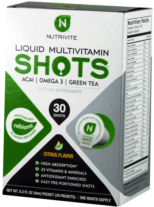 Caja de shots multivitamínicos sabor cítrico NutriVite