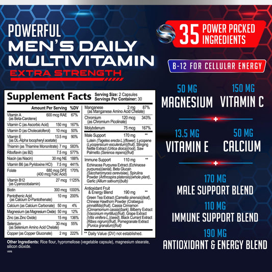 Tabla de ingredientes de multivitaminas SilverOnyx para hombres