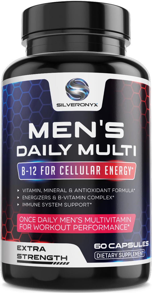 Botella de multivitaminas SilverOnyx para hombres frontal