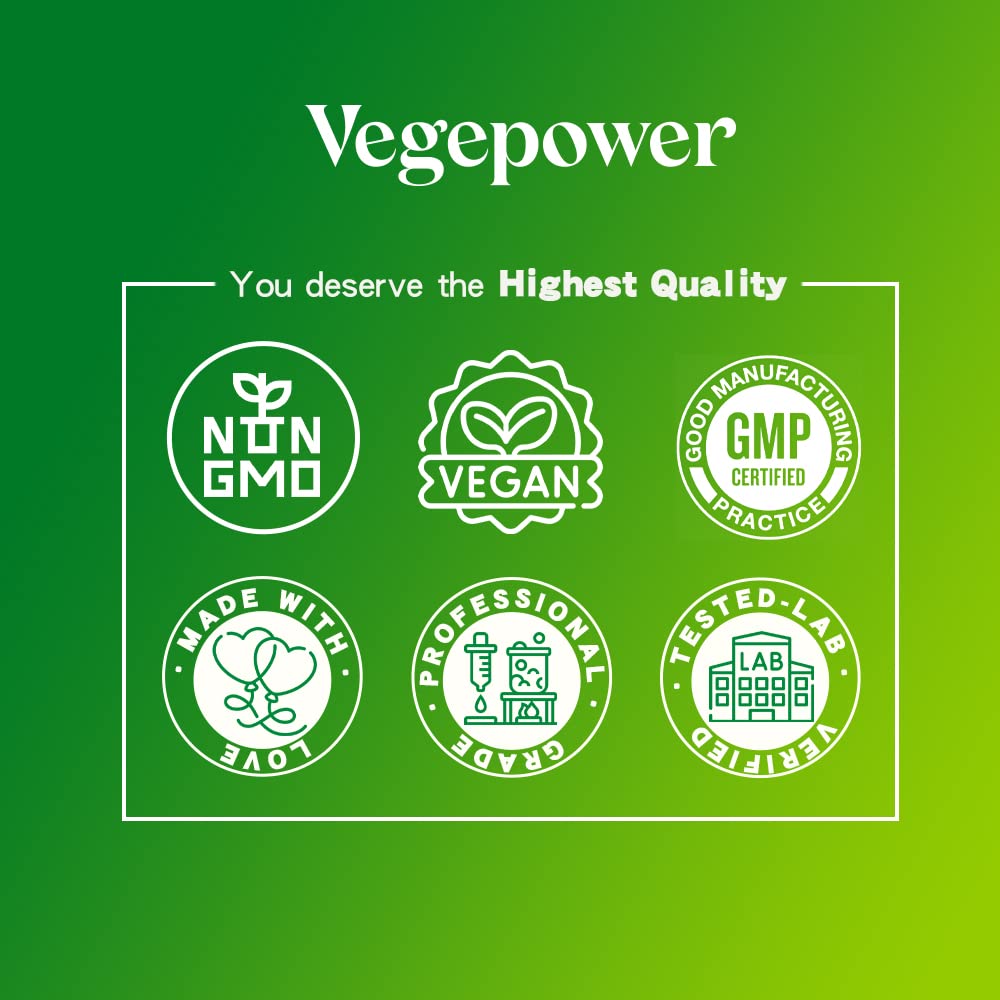 Símbolos de calidad y verificación de multivitamínico VEGEPOWER.