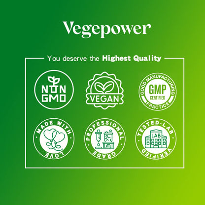 Símbolos de calidad y verificación de multivitamínico VEGEPOWER.