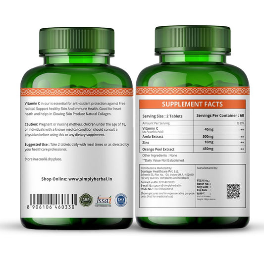 Frasco suplemento Simply Herbal vitamina C para belleza y salud