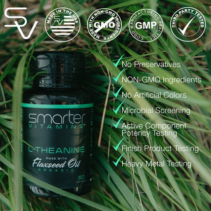 Etiqueta frontal Smarter L-Teanina 250 mg cápsulas líquidas