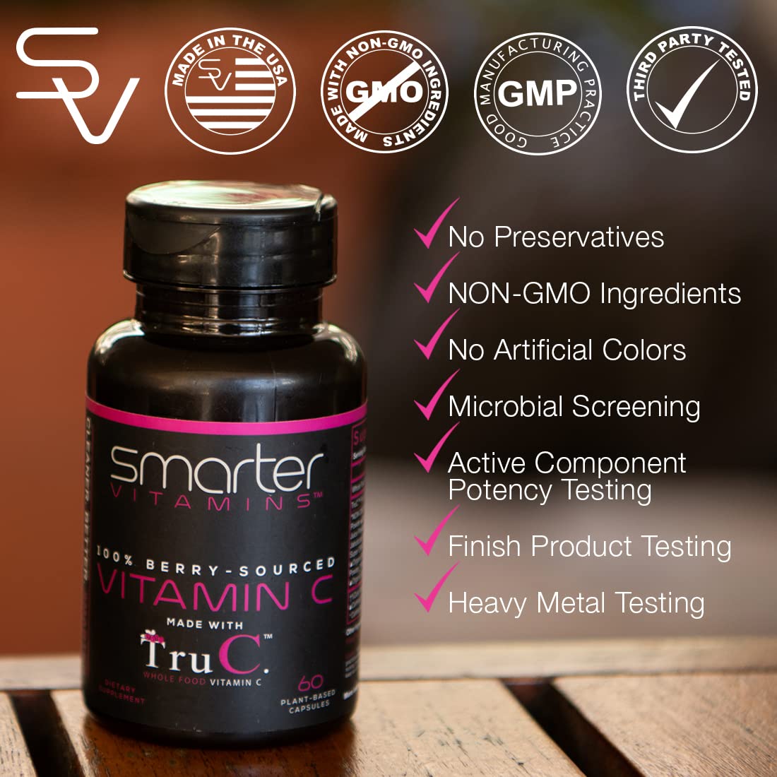 Lado del envase SmarterVitamins vitamina C alimentos enteros