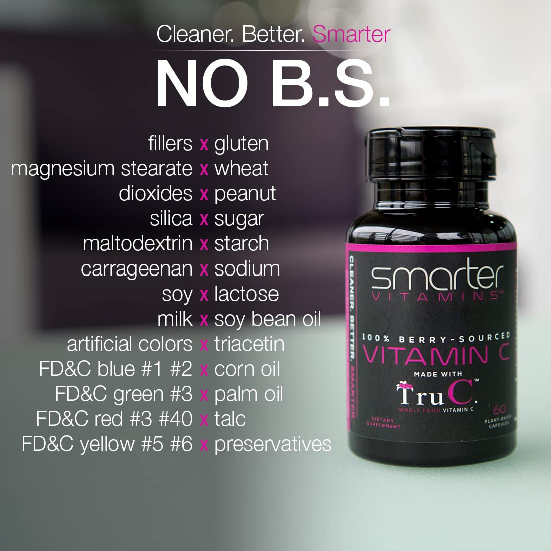 Vista superior frasco SmarterVitamins vitamina C alimentos enteros