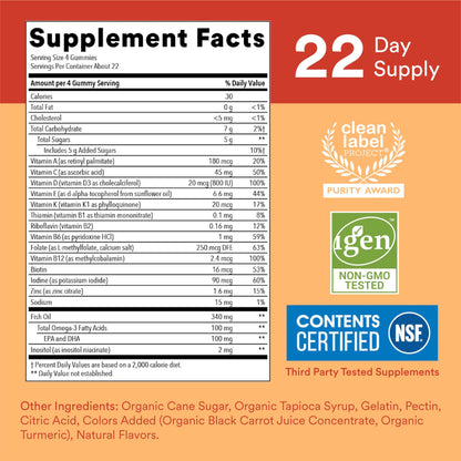 Gominolas multivitamínicas SmartyPants íconos de beneficios nutricionales