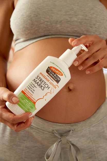 Envase vitaminas prenatales SmartyPants y loción Palmer's para estrías embarazo