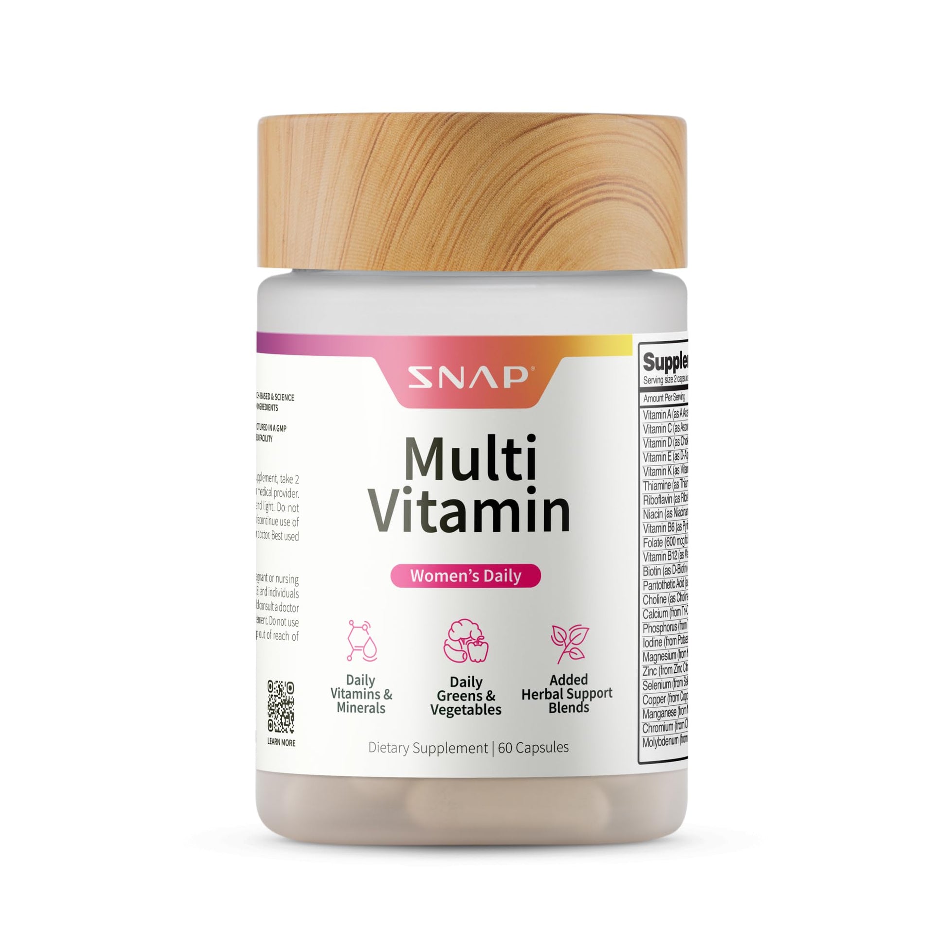 Snap Supplements botella multivitamínico diario mujeres en diseño moderno