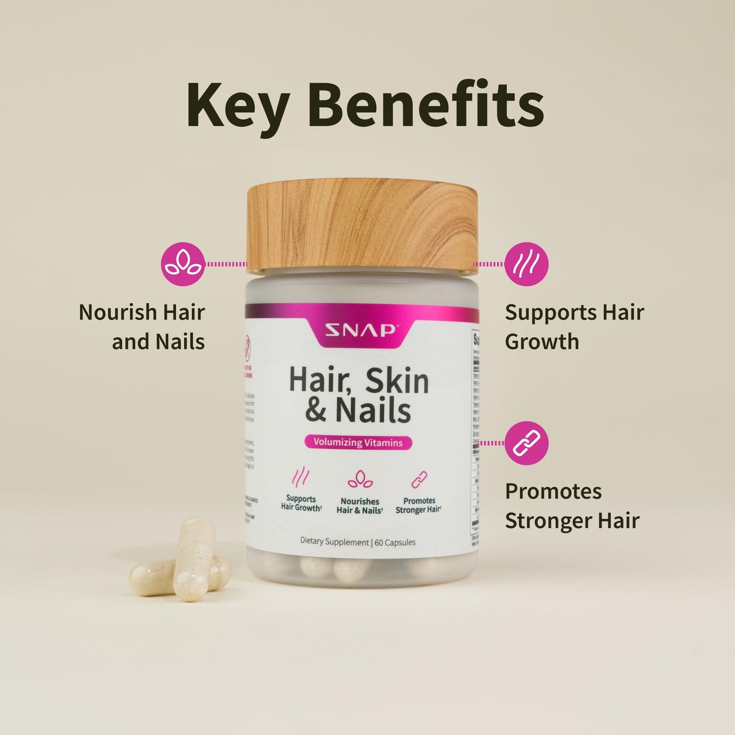 Snap Supplements caja frontal vitaminas para piel y uñas