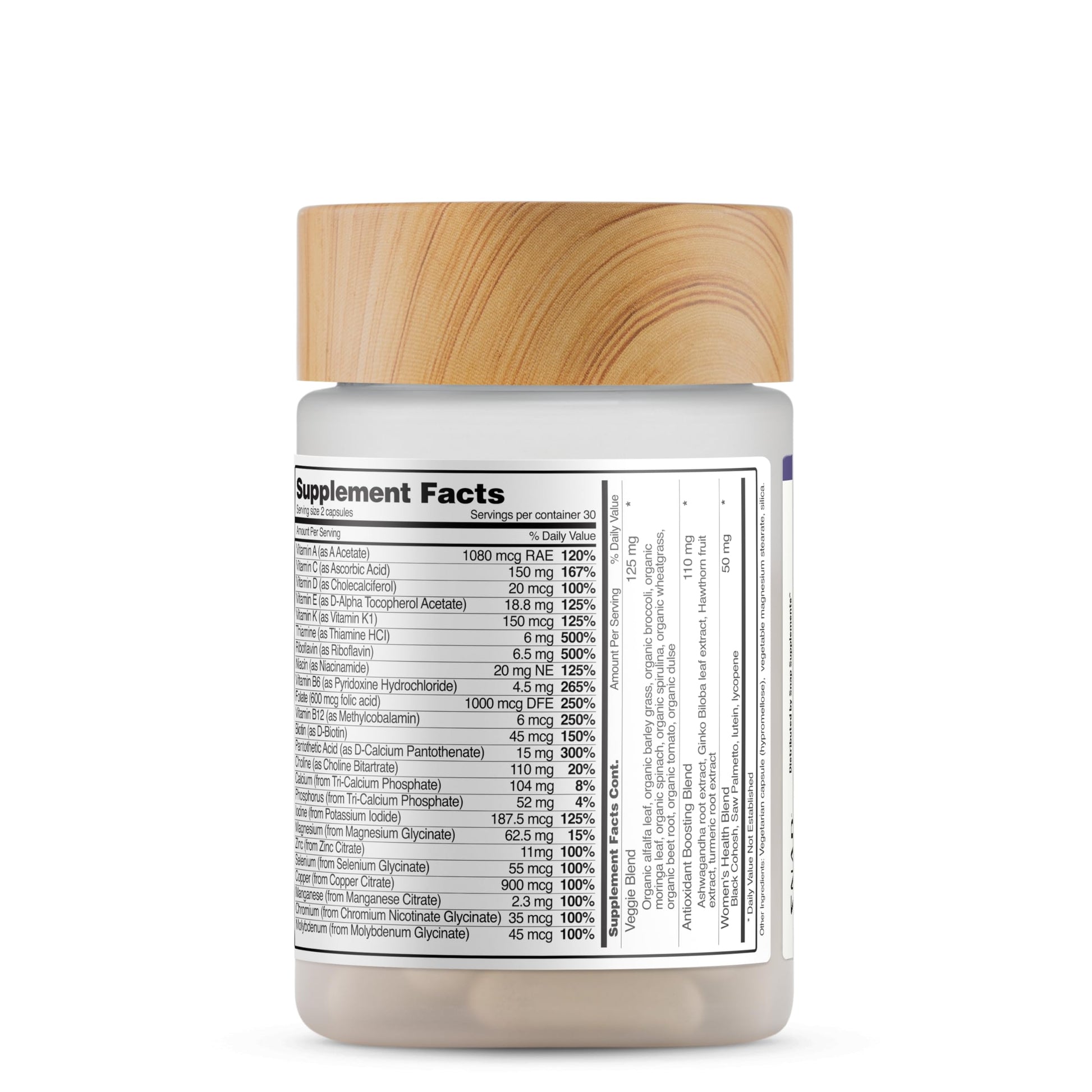 Snap Supplements multivitamínico lateral mostrando etiqueta detalle