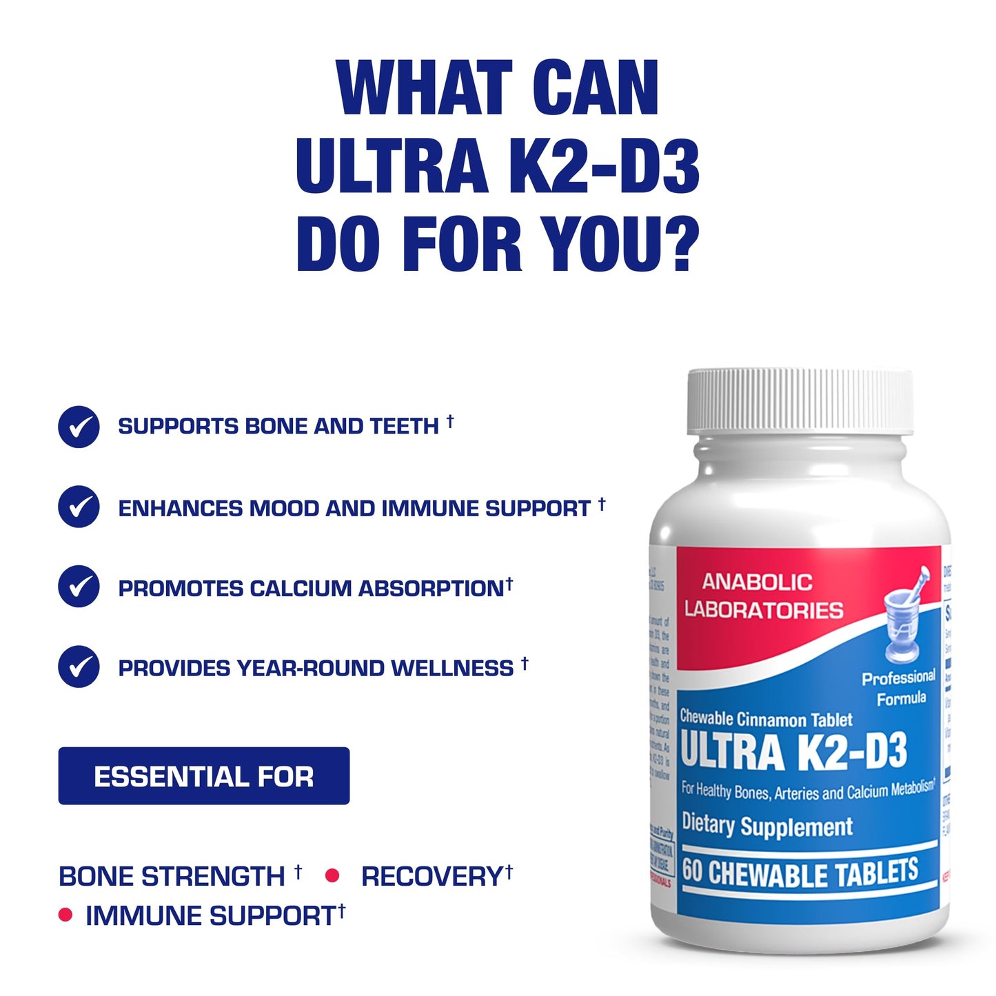 Sobre tabletas masticables vitaminas D3 y K2 sabor canela