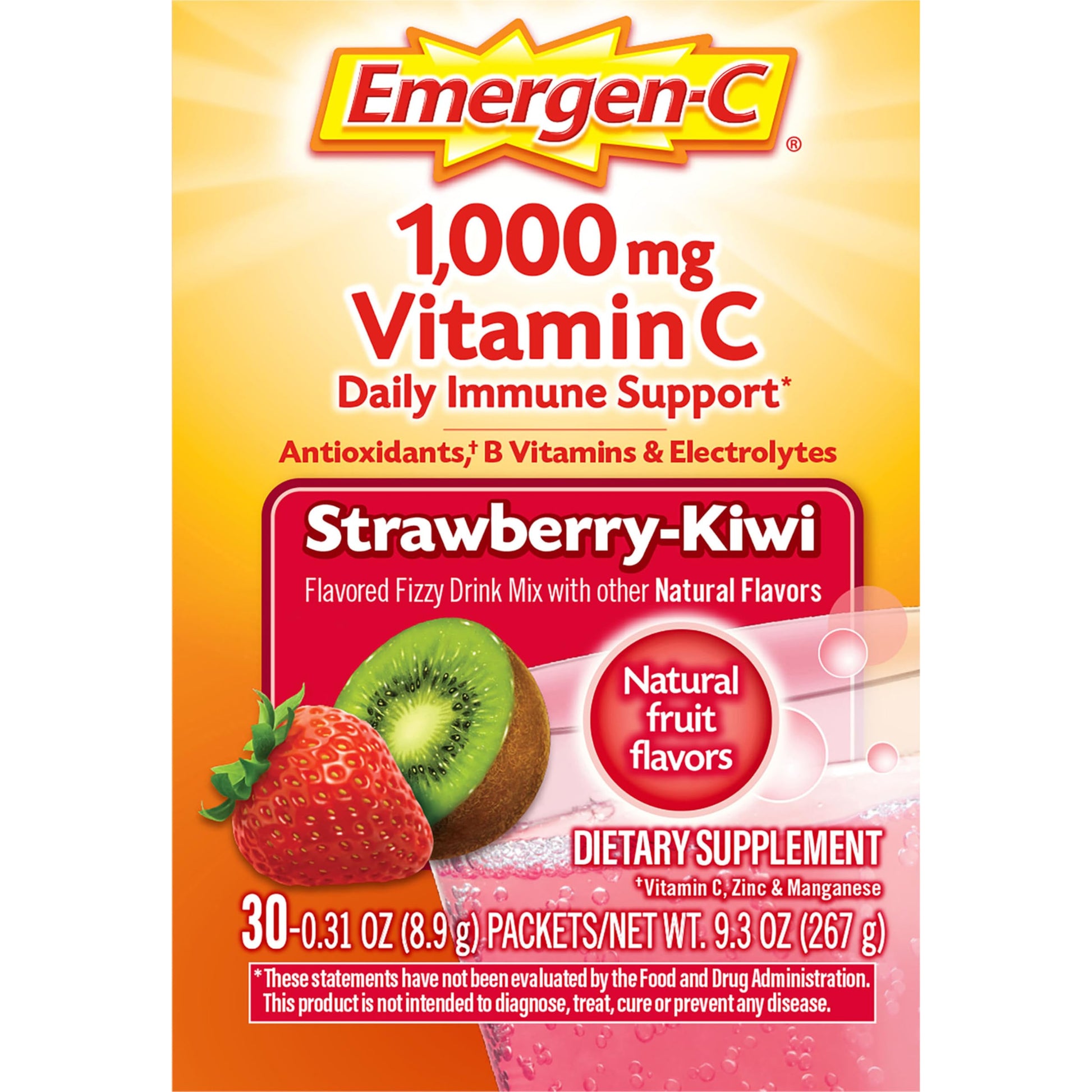 Sobres Emergen-C vitamina C sabor fresa-kiwi sin cafeína