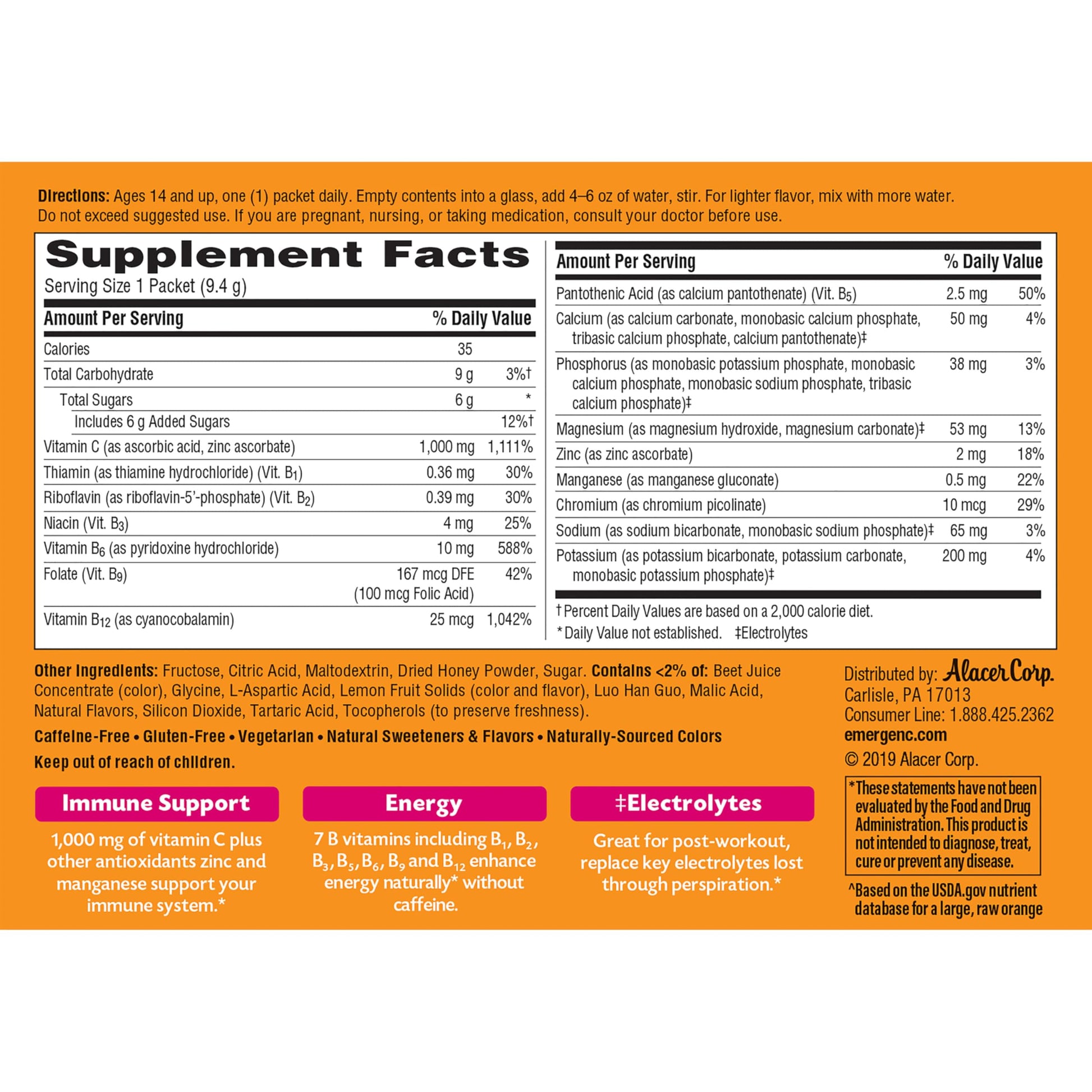 Sobres emergen-C vitamina C limonada rosa soporte diario