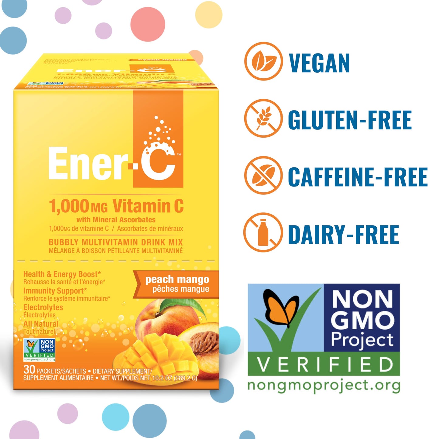 Sobres individuales Ener-C vitamina C y electrolitos sabor durazno mango