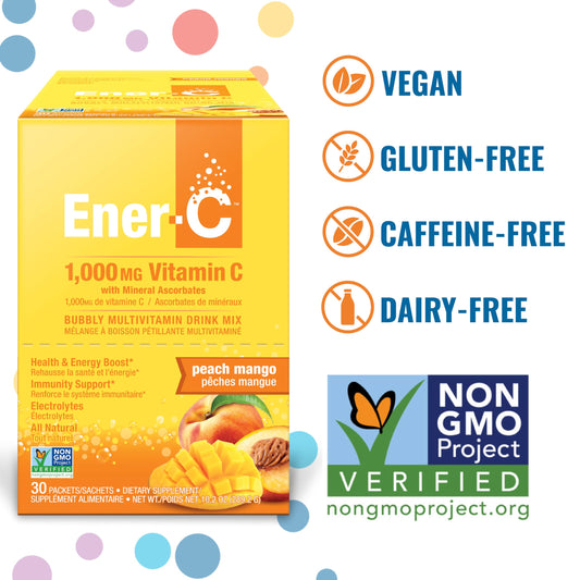 Sobres individuales Ener-C vitamina C y electrolitos sabor durazno mango