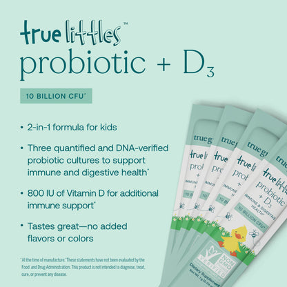 Sobres individuales True Littles fórmula probiótica con vitamina D3