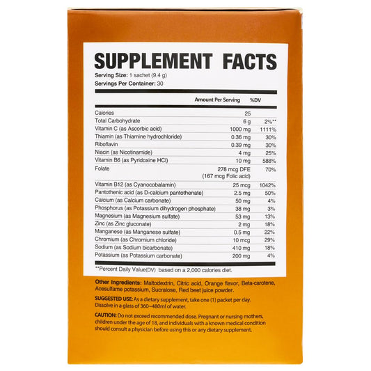 Sobres individuales vitamina c zinc polvo efervescente sabor naranja
