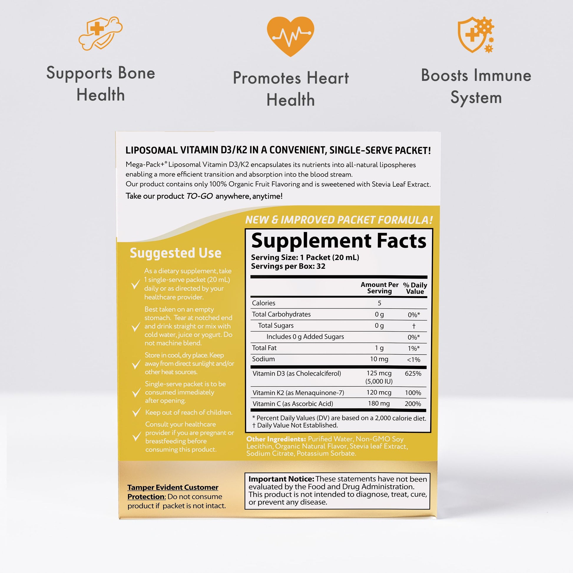 Sobres individuales vitamina d3 k2 c Aurora Nutrascience sabor orgánico
