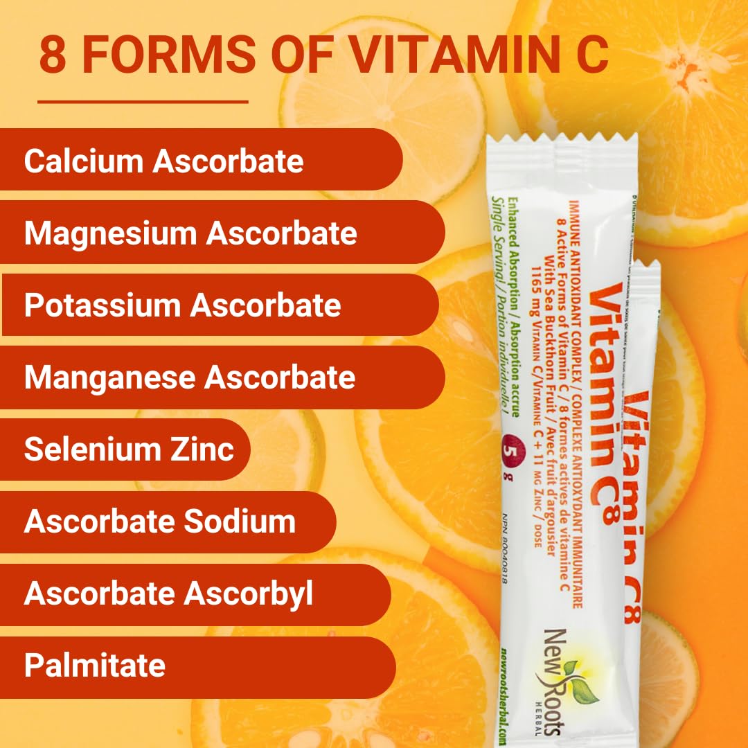 Sobres de vitamina c polvo New Roots 1165mg antioxidante potente