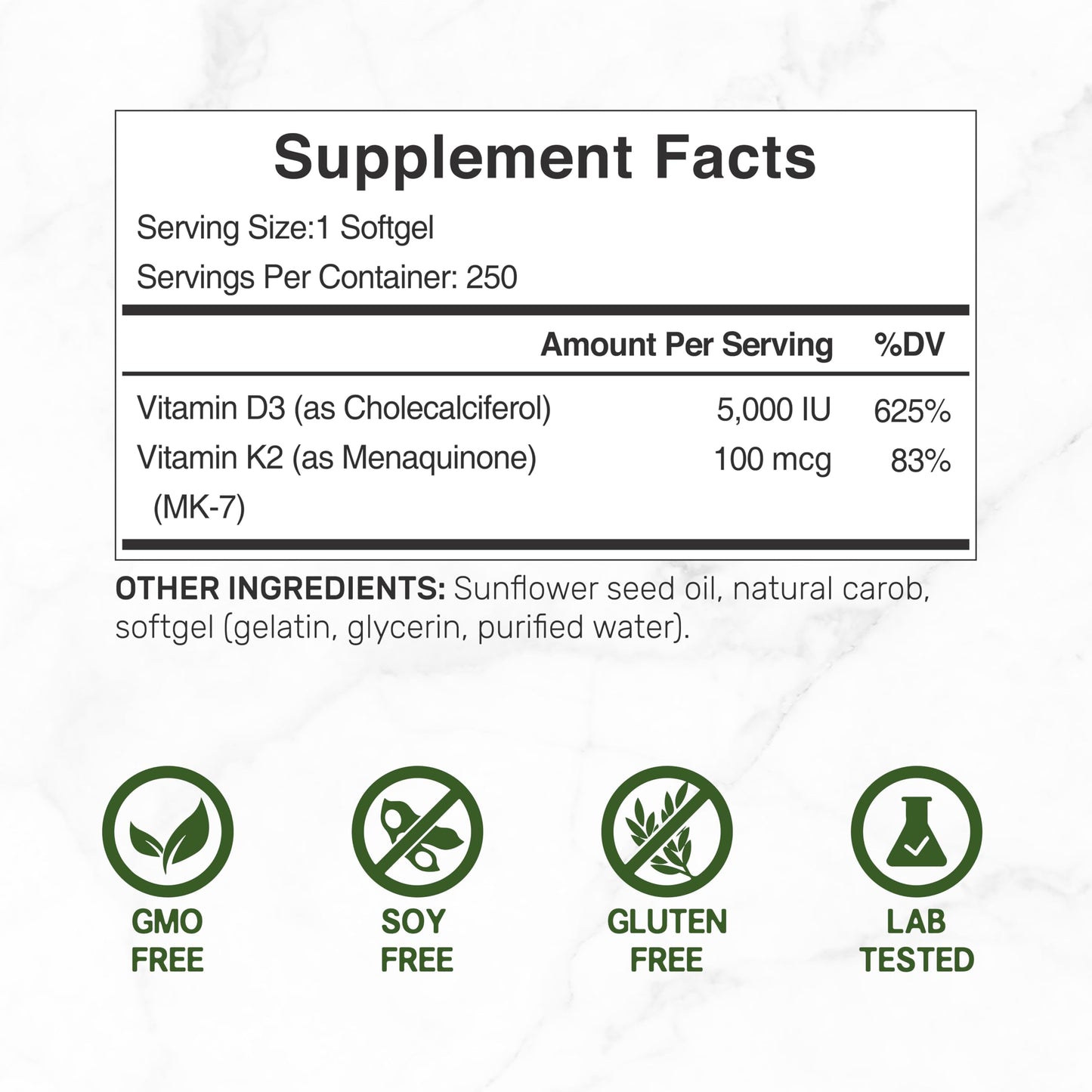Softgel vitamina D3 y K2 MK7 en cápsula blanda según paquete DEAL