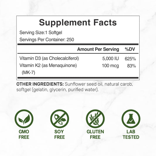 Softgel vitamina D3 y K2 MK7 en cápsula blanda según paquete DEAL