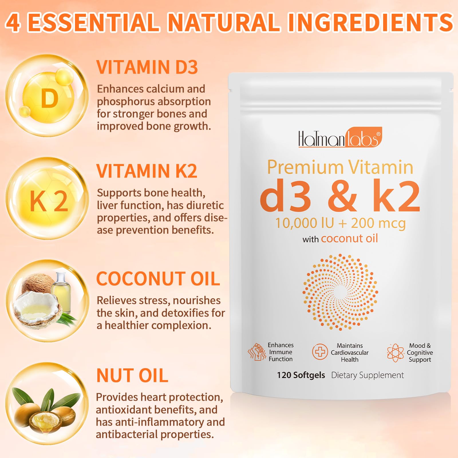 Softgel vitamina D3 K2 Tooffi para salud ósea