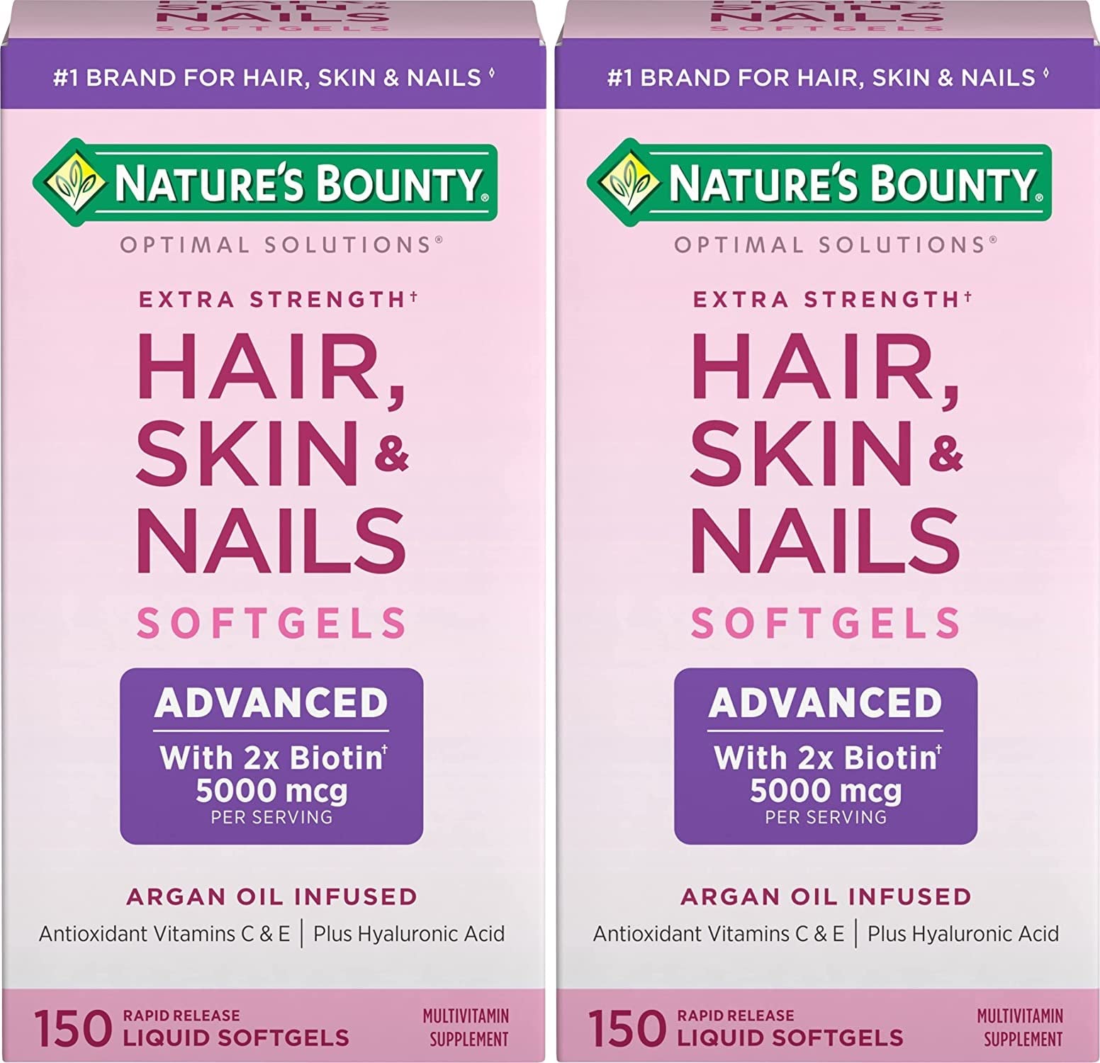 Softgeles Nature's Bounty cabello piel uñas con biotina paquete 2