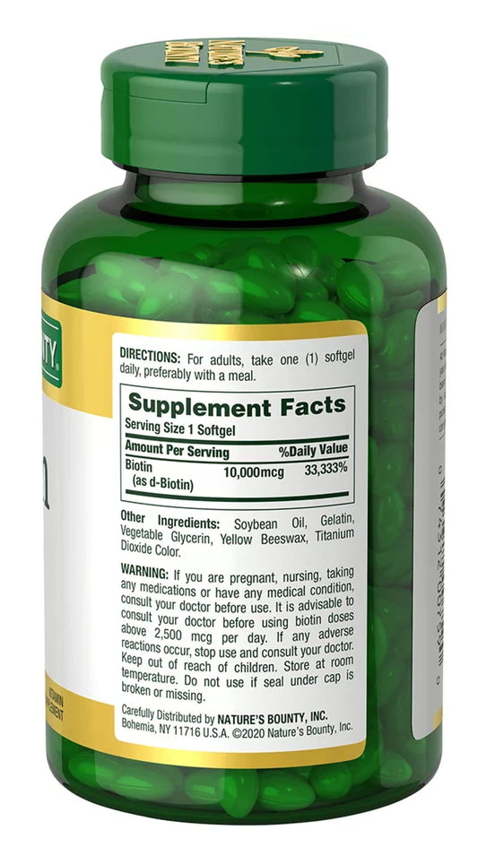 Softgels biotina para cabello piel y uñas saludables