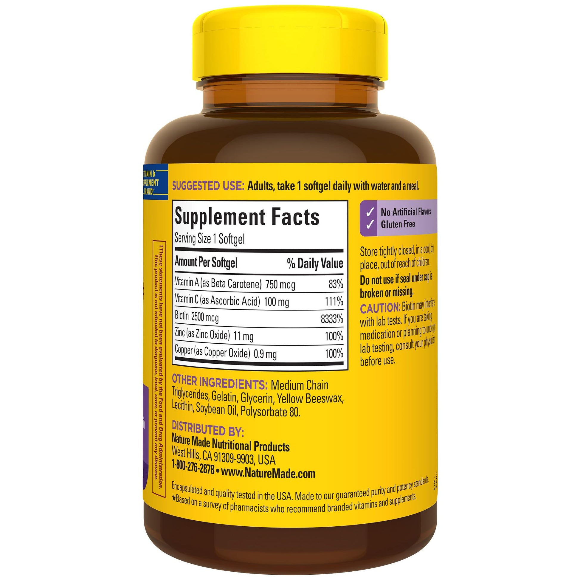 Softgels Nature Made sin gluten para cabello piel y uñas