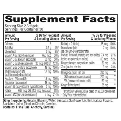 Softgels OLLY para salud prenatal con nutrientes esenciales