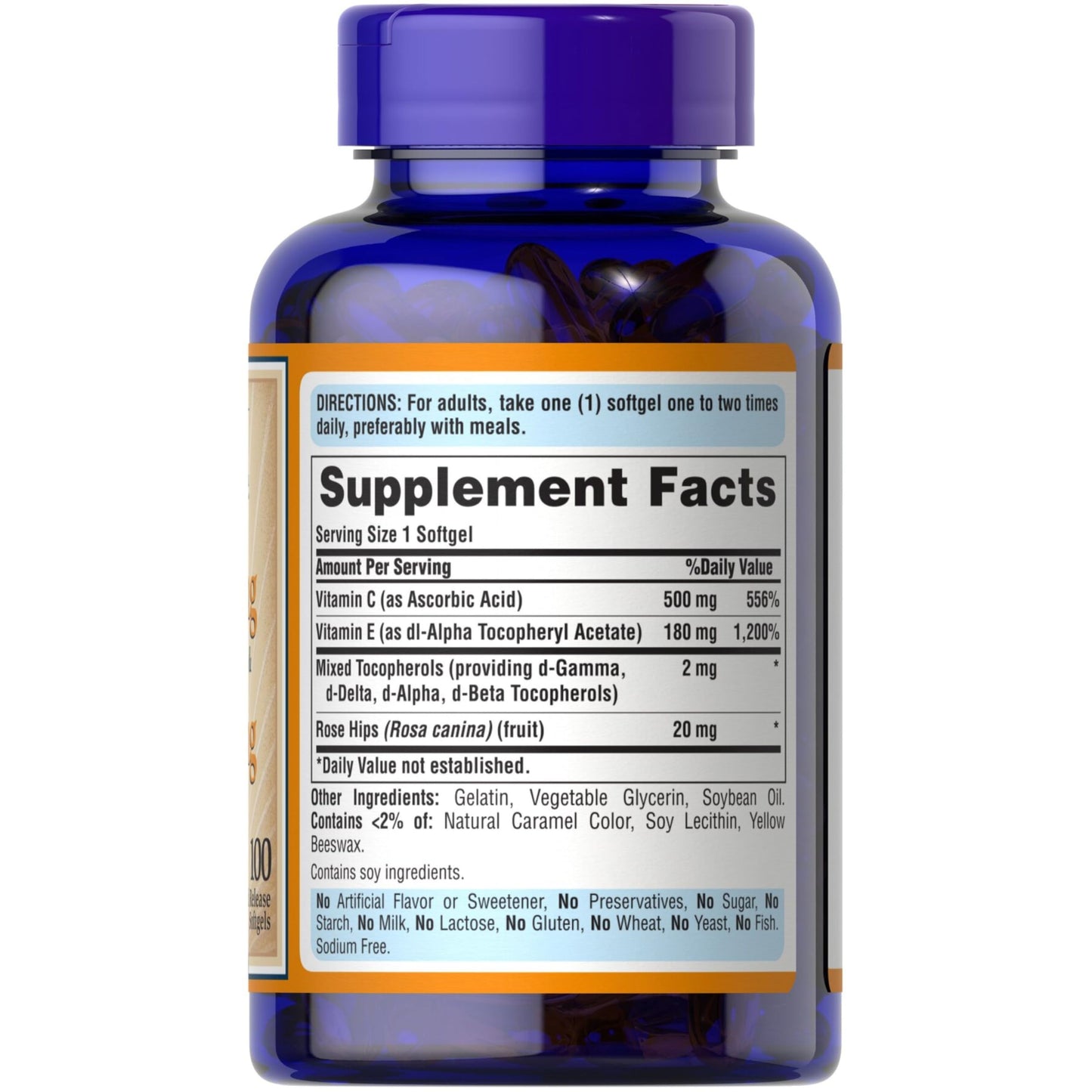Softgels Puritan's Pride vitamina C con rosa mosqueta y vitamina E