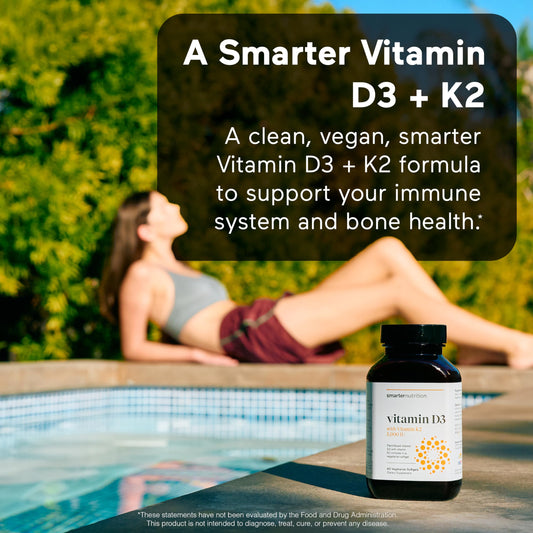 Softgels veganos Smarter Nutrition D3 y K2 para salud ósea y sistema inmune