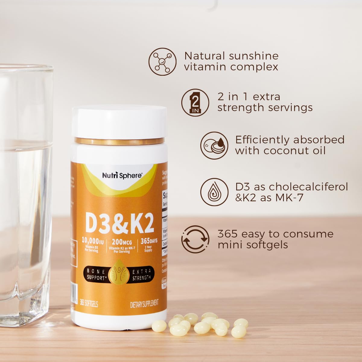 Softgels veganos vitamina d3 k2 nutrisphere sin conservadores