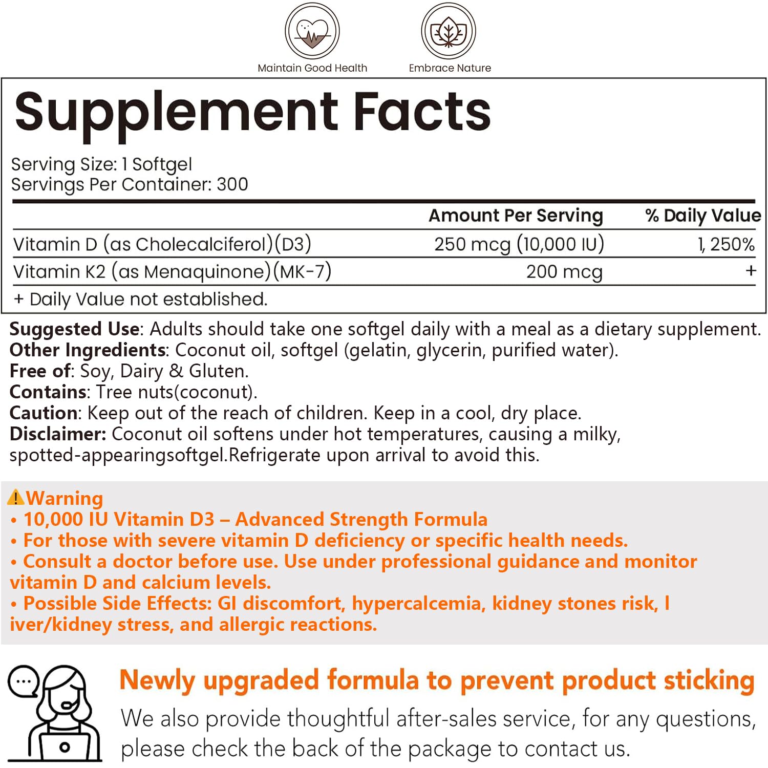 Softgels VEV vitamina D3 10000 UI con K2 para salud ósea