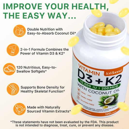 Softgels de vitamina D3 K2 con aceite de coco