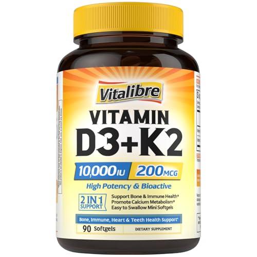 Softgels de vitamina D3 y K2 Vitalibre para salud ósea