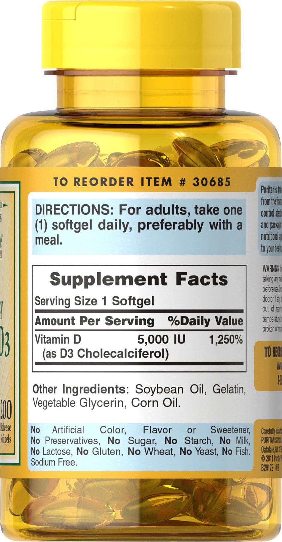 Softgels de vitamina D3 Puritan's Pride en envase original