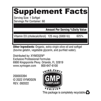 Softgels vitamina D3 XYMOGEN para salud inmune