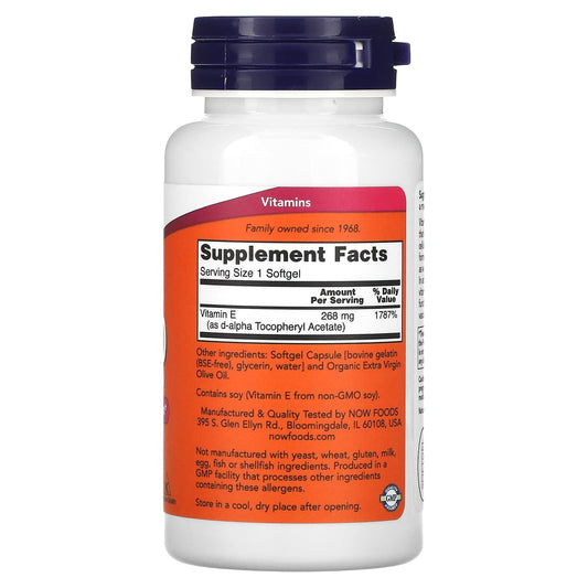 Softgels de vitamina E D alfa tocoferilo Now Foods