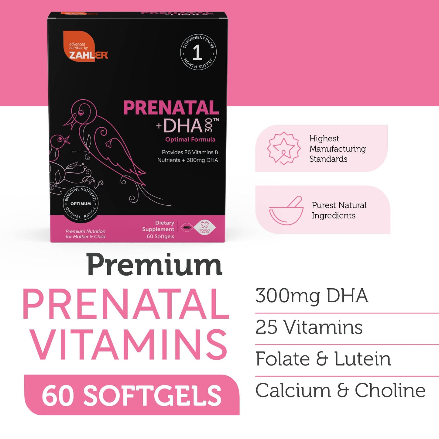 Softgels vitamina prenatal Zahler con ingredientes kosher