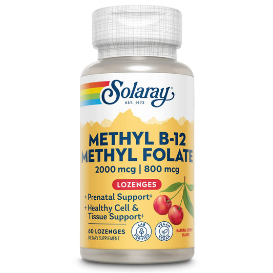 Paquete Solaray B-12 Metil Folato 60 pastillas para chupar