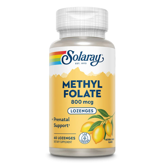 SOLARAY Metil Folato 800 mcg vitaminas prenatales sabor limón 60 pastillas