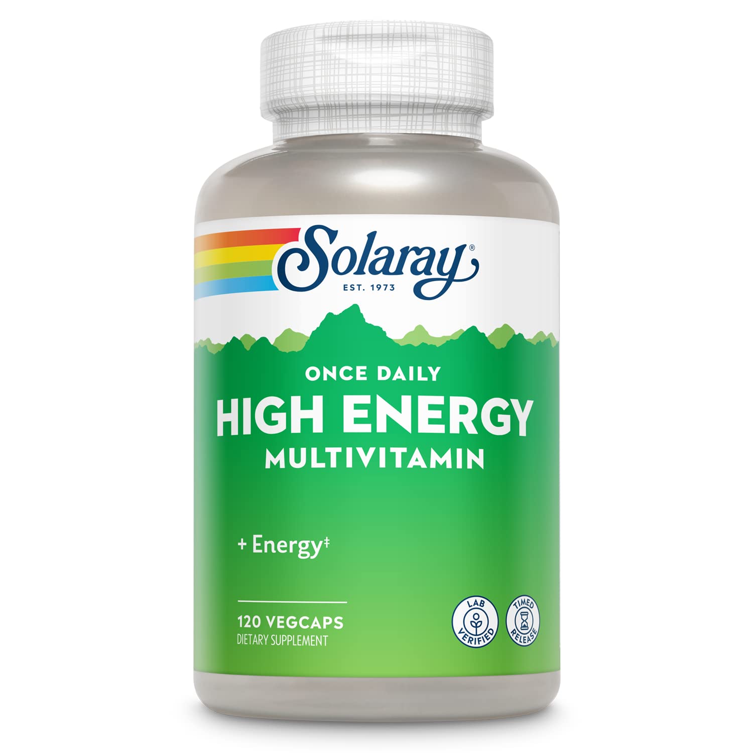 Frasco de Solaray Multivitamínico de Alta Energía con tapa blanca