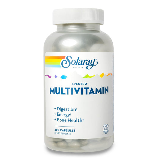 Solaray Spectro multivitamina con hierro y calcio, digestión y energía, 250 cápsulas.