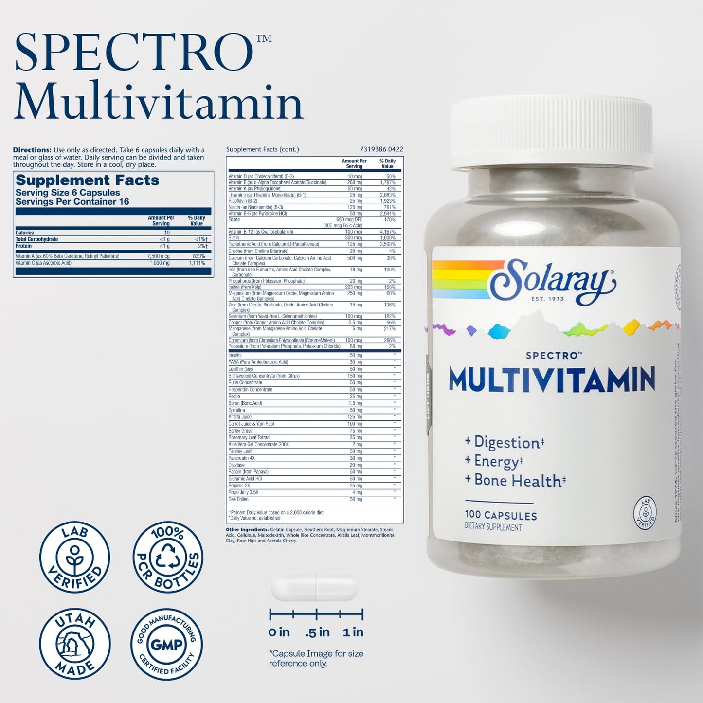 SOLARAY Spectro suplemento salud huesos y energía 100 cápsulas