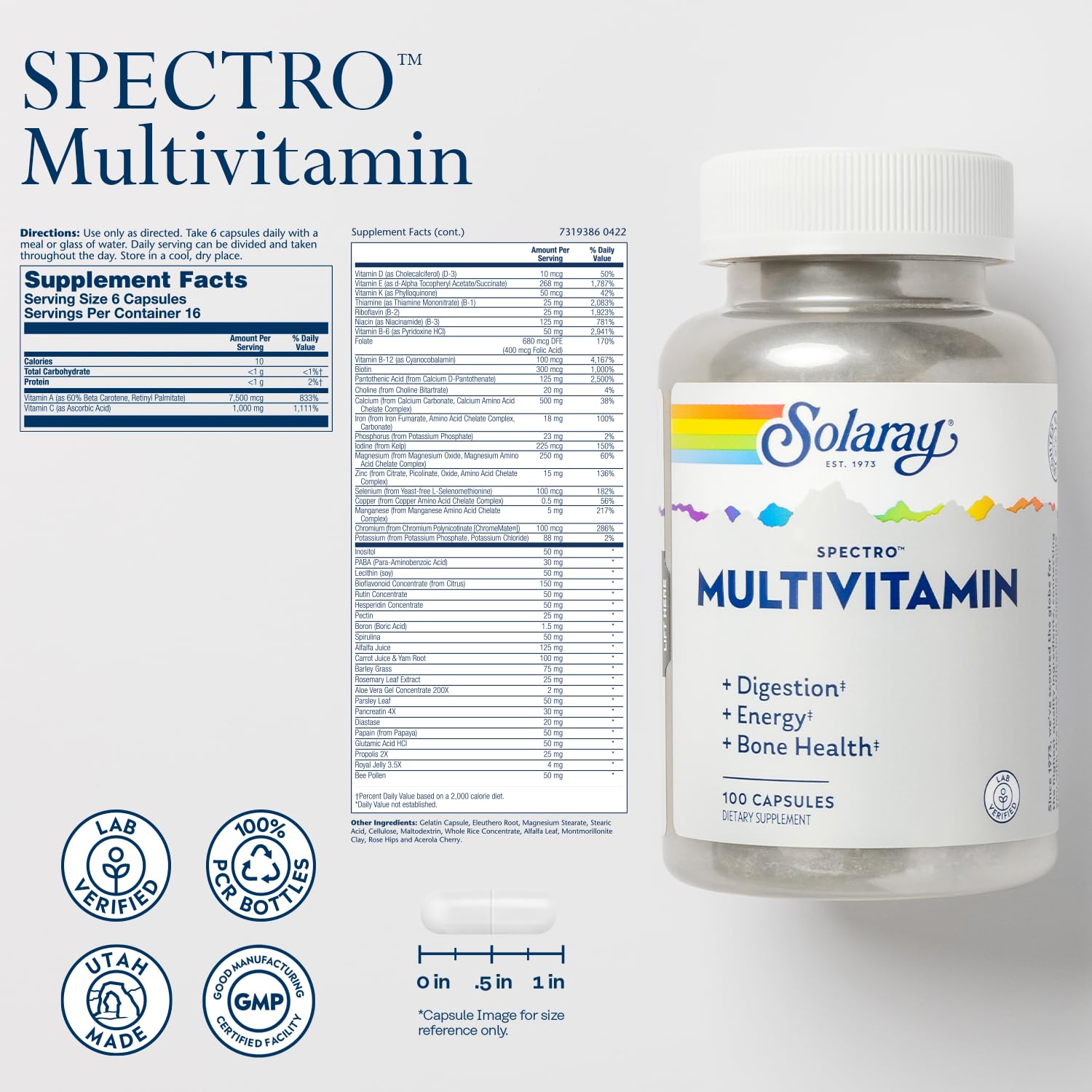SOLARAY Spectro suplemento salud huesos y energía 100 cápsulas